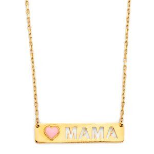 14KT Gold Mama and Heart on Rectangular Plate Pendant Necklace